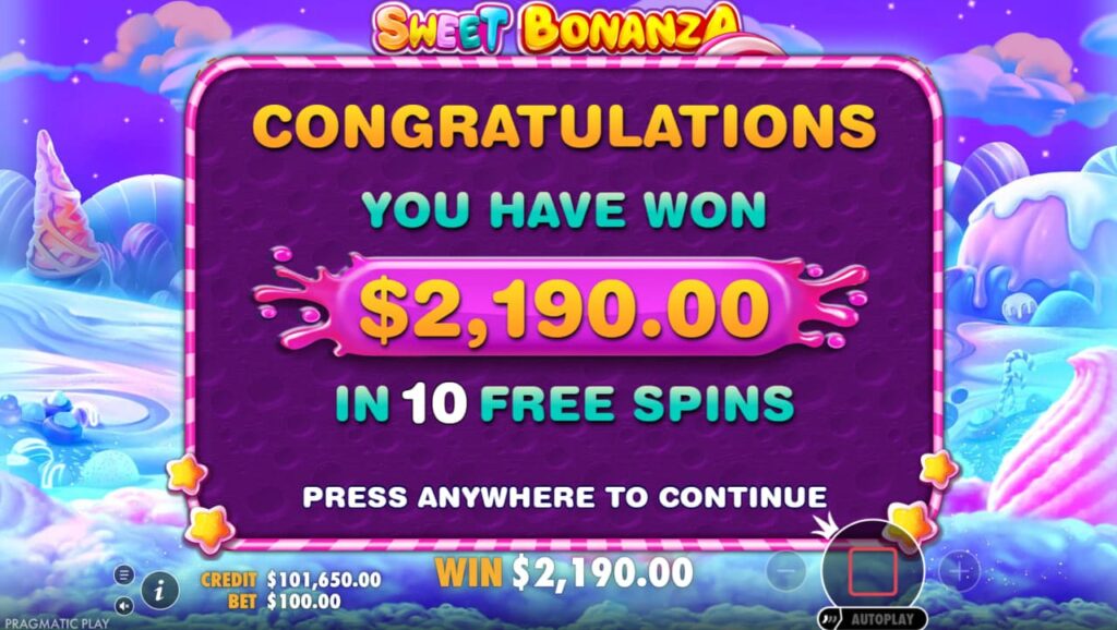 Sweet Bonanza win